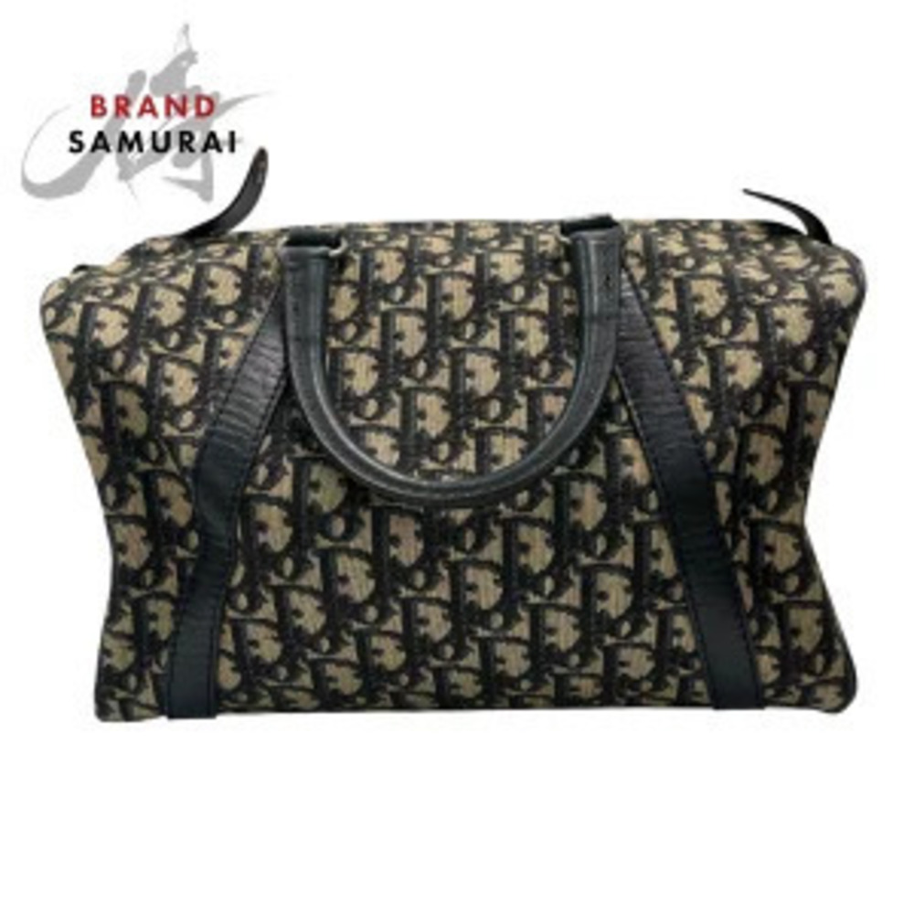 Christian Dior Trotter Black Canvas Leather Handbag Boston Bag